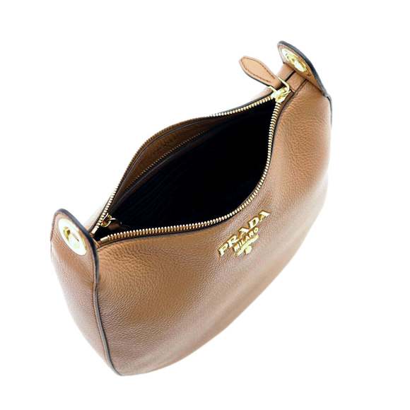 Prada Vitello Phenix Caramel Brown Leather Web Stripe Crossbody - Picture 4 of 5